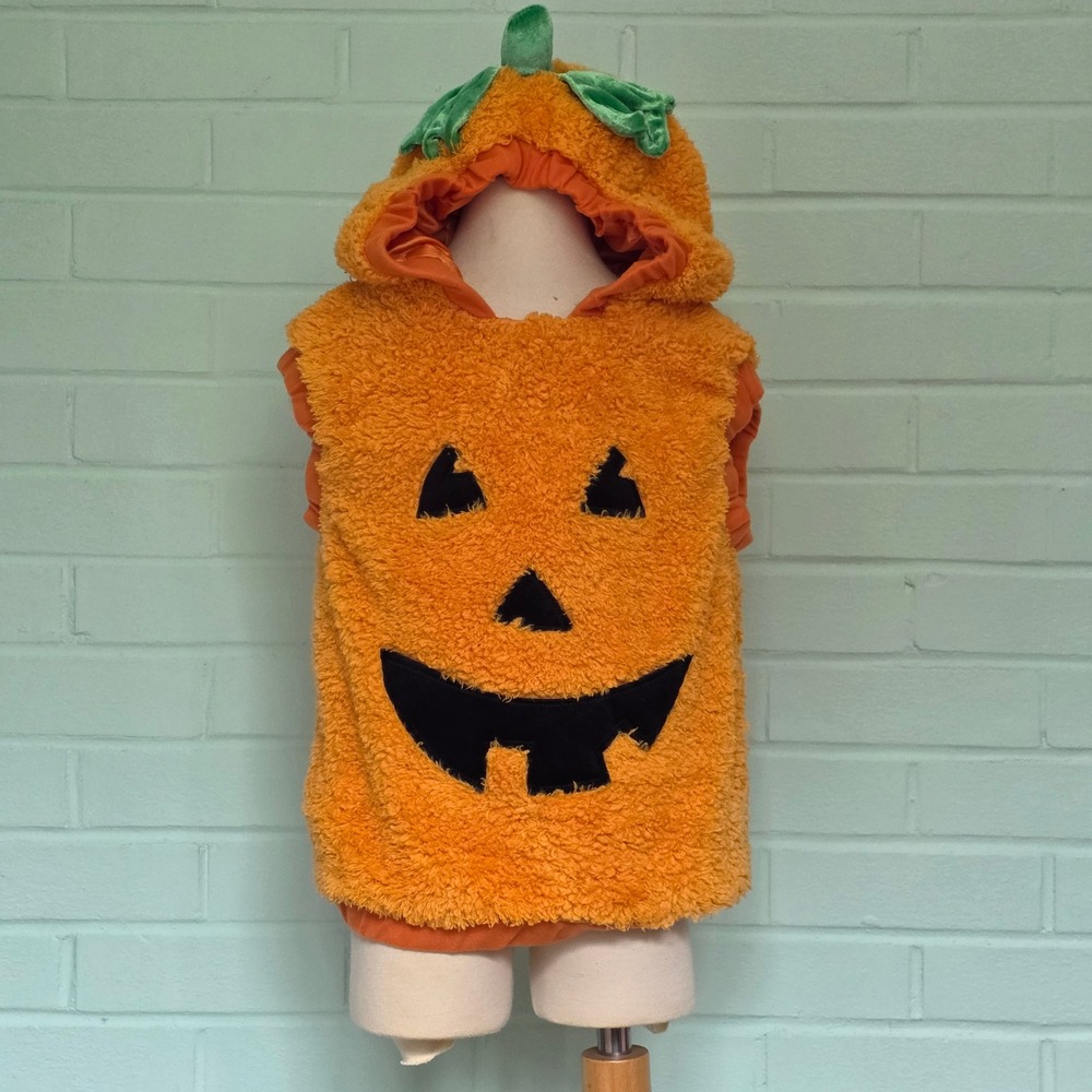 Jack o lantern Orange Pumpkin Plush Halloween Costume Vest 2T-4T kids toddler